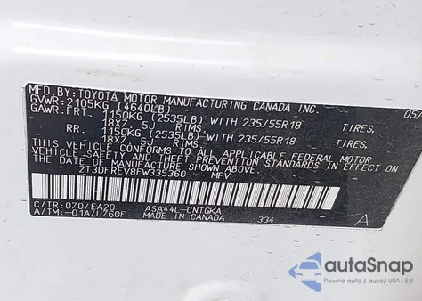 2015 Toyota Rav4 Limited from USA, damaged, VIN 2T3DFREV8FW335360